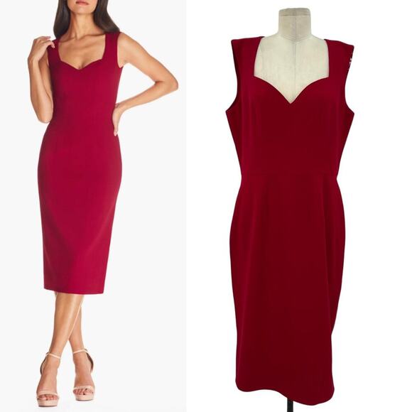 Dress the Population‎ Elle Sweetheart Neck Sheath Midi Dress Garnet Red Size XXL - Picture 1 of 15